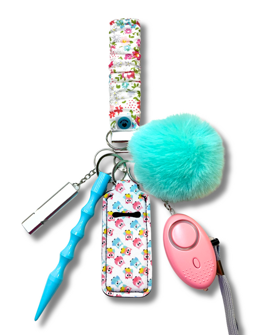 Mini Scrunchie Wristlet: Mint & Pink Flowers & Owls