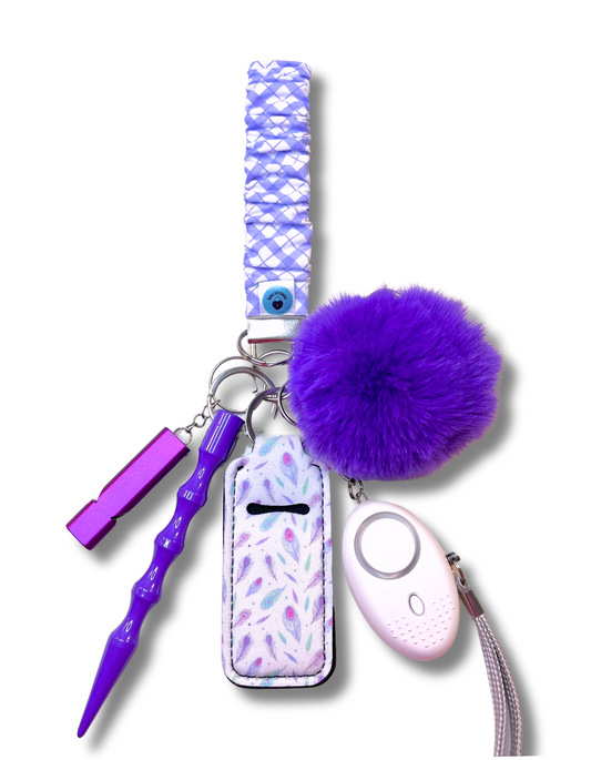 Mini Scrunchie Wristlet: Purple Argyle & Feathers