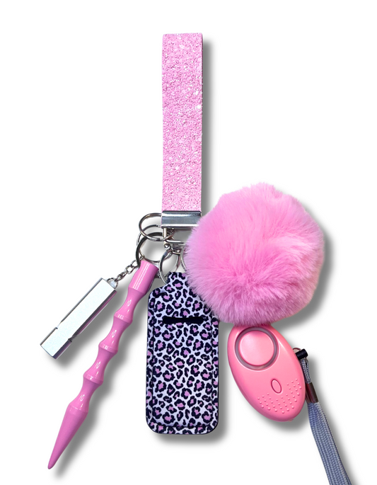 Mini FX Leather Wristlet: Pink Blush Chunky Glitter & Leopard