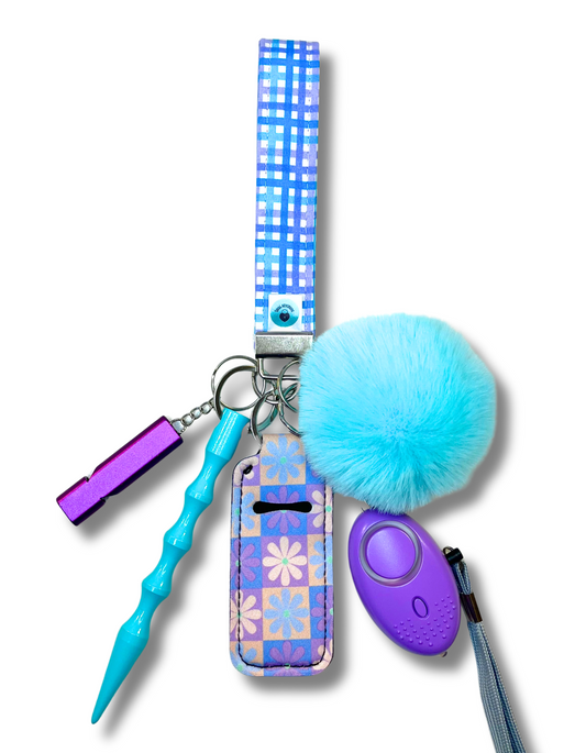 Mini Strap Wristlet: Purple & Teal Floral Checks