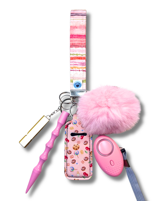Mini Strap Wristlet: Pink Blush Stripes & Snacks