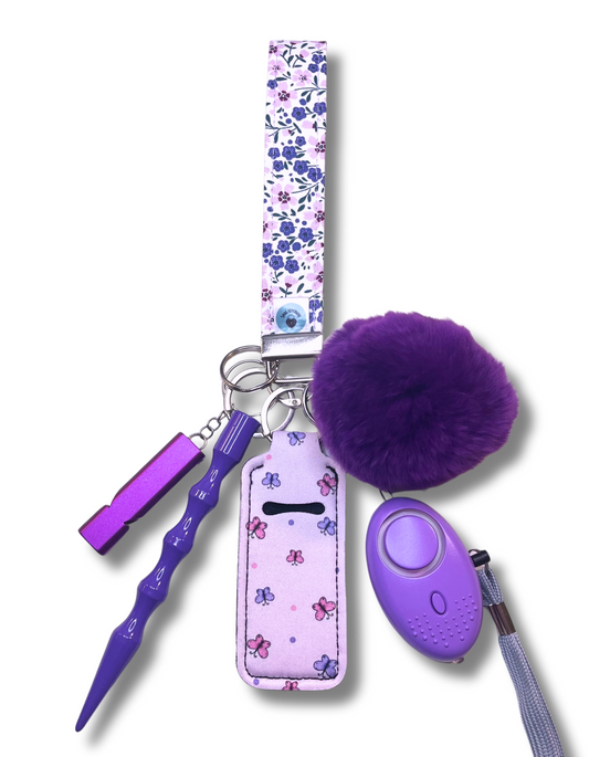 Mini Strap Wristlet: Purple Flowers & Butterflies